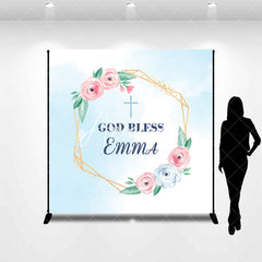 Aperturee - Custom God Bless Pink Blue Flower Baptism Backdrop