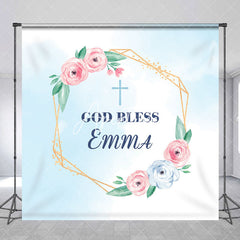 Aperturee - Custom God Bless Pink Blue Flower Baptism Backdrop