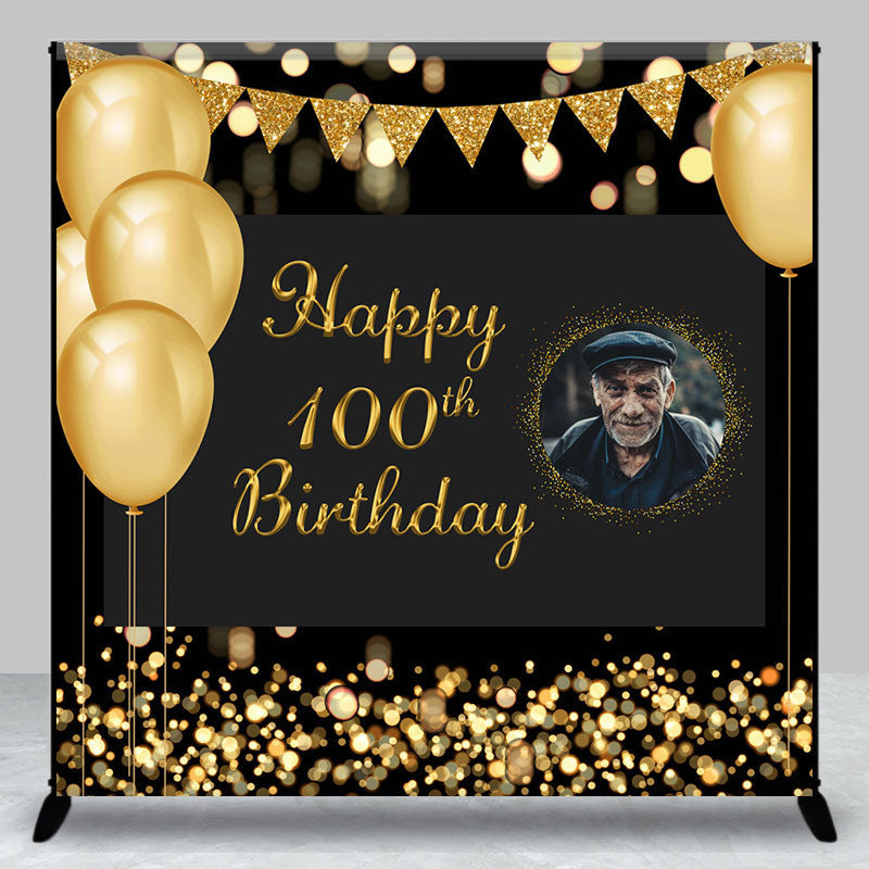 Aperturee - Custom Gold Balloons Bokeh 100th Birthday Backdrop