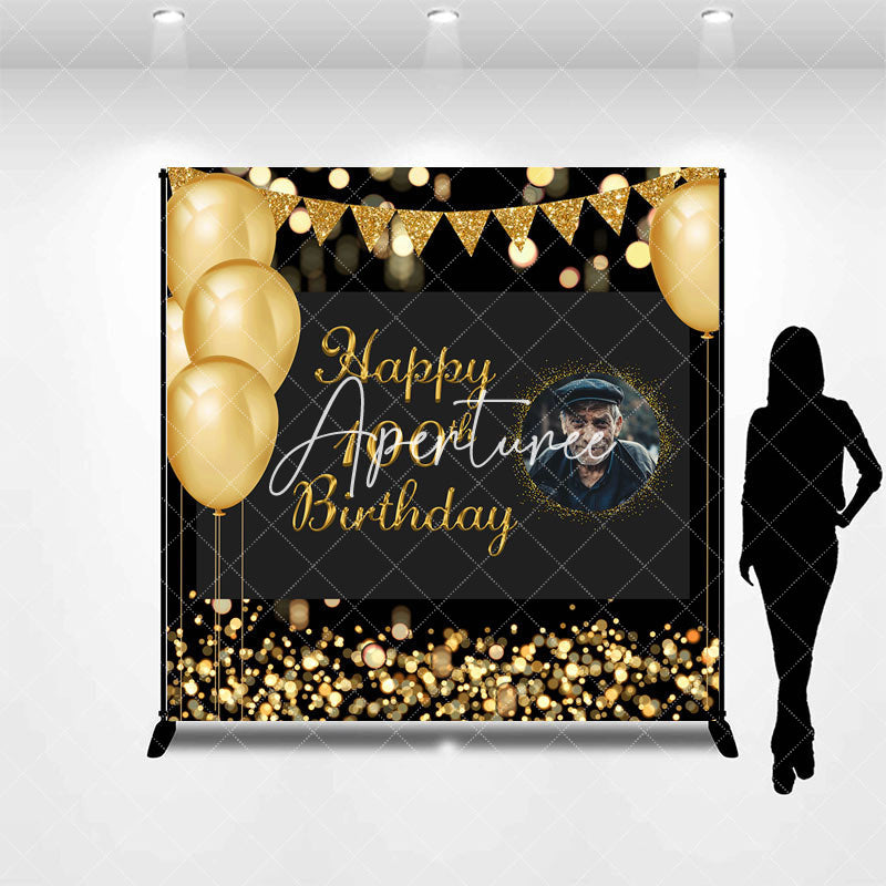 Aperturee - Custom Gold Balloons Bokeh 100th Birthday Backdrop