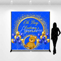 Aperturee - Custom Gold Blue Balloon Bear Baby Shower Backdrop