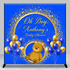 Aperturee - Custom Gold Blue Balloon Bear Baby Shower Backdrop