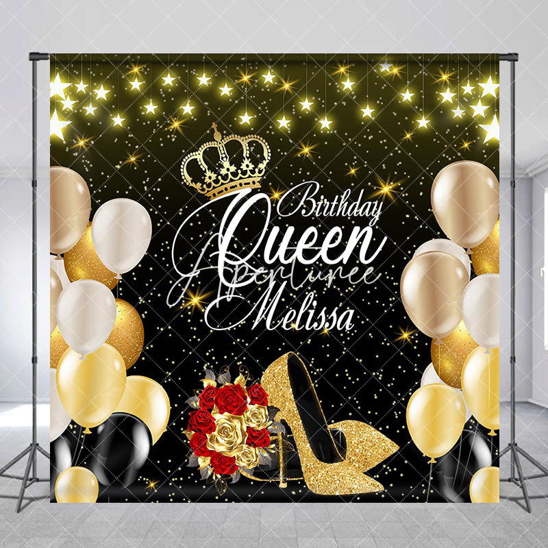 Aperturee - Custom Gold Star High Heel Queen Birthday Backdrop