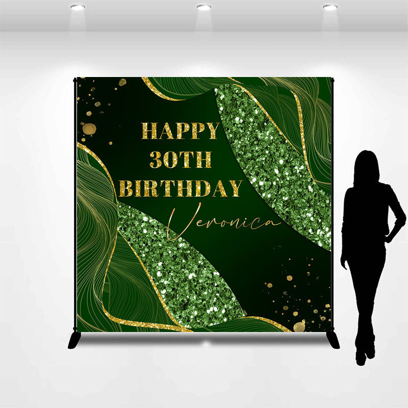 Aperturee - Custom Green Gold Line Sequin 30th Birthday Backdrop