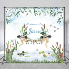 Aperturee - Custom Greenery Teal Pond Spring Birthday Backdrop