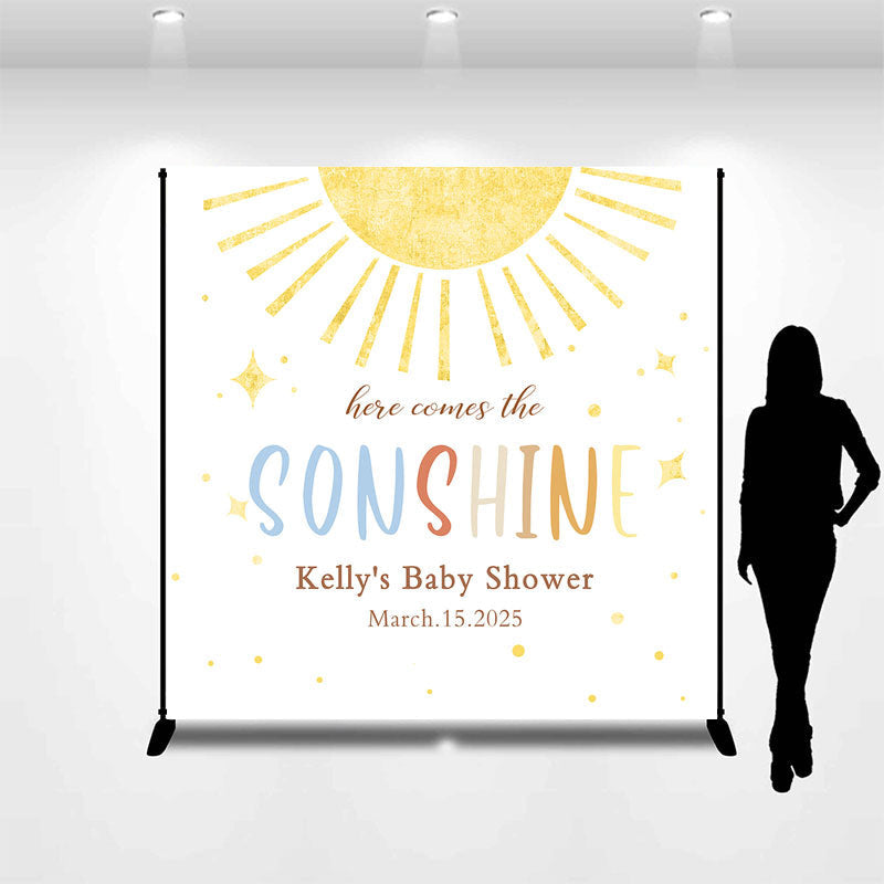 Aperturee - Custom Here Comes The Sonshine Baby Shower Backdrop