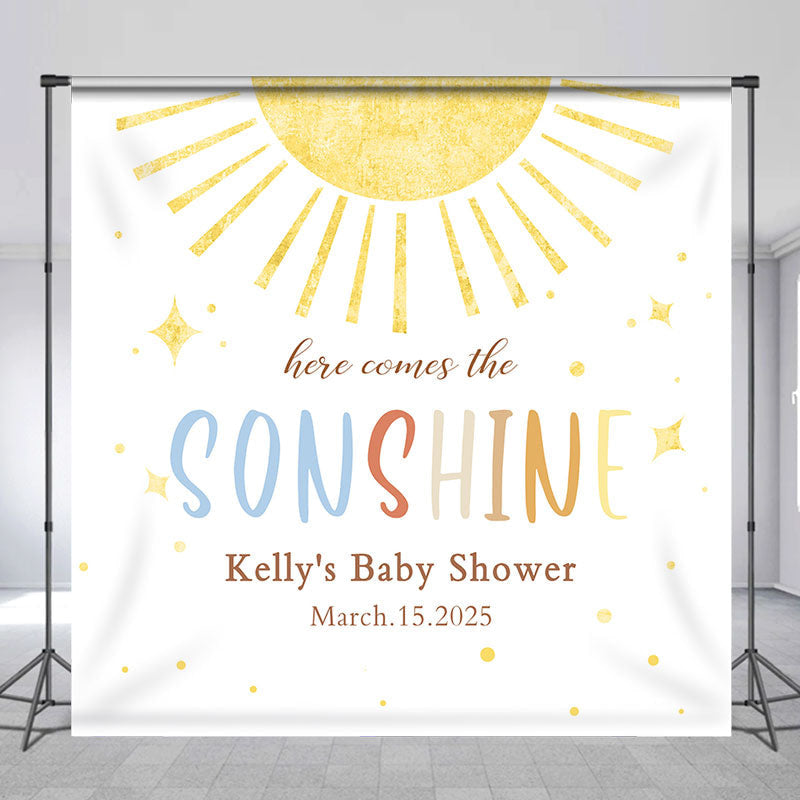 Aperturee - Custom Here Comes The Sonshine Baby Shower Backdrop