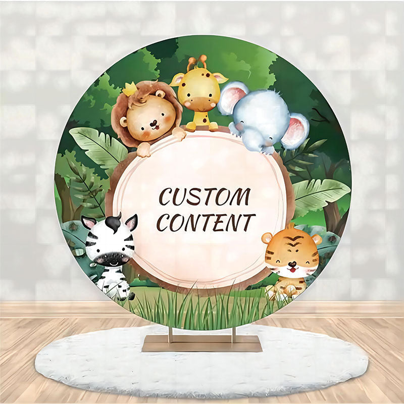 Aperturee - Custom Jungle Animals Round Baby Shower Backdrop