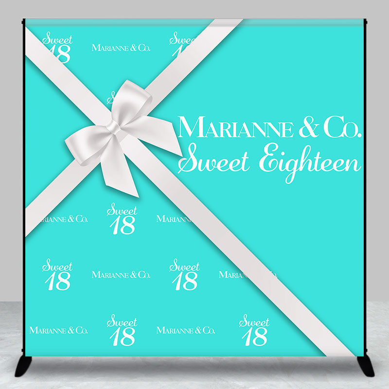 Aperturee - Custom Lake Blue Gift Box Sweet 18 Birthday Backdrop