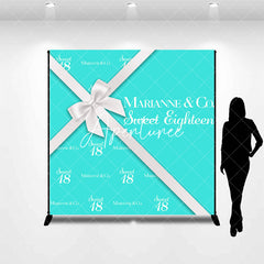 Aperturee - Custom Lake Blue Gift Box Sweet 18 Birthday Backdrop