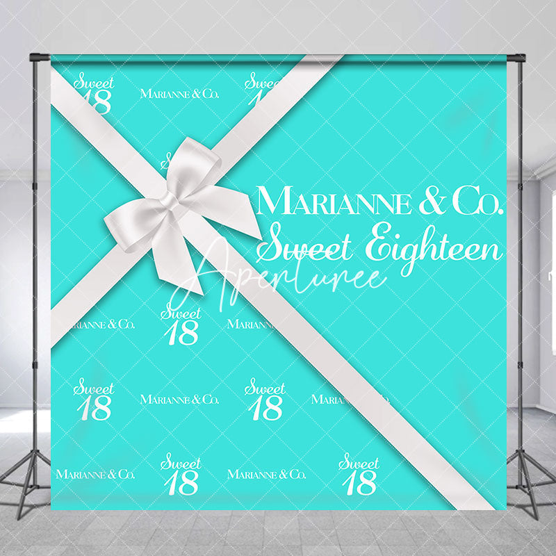 Aperturee - Custom Lake Blue Gift Box Sweet 18 Birthday Backdrop