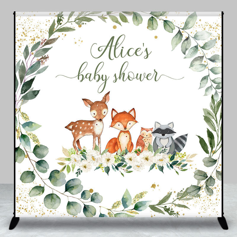 Aperturee - Custom Leaves Safari Animals Baby Shower Backdrop