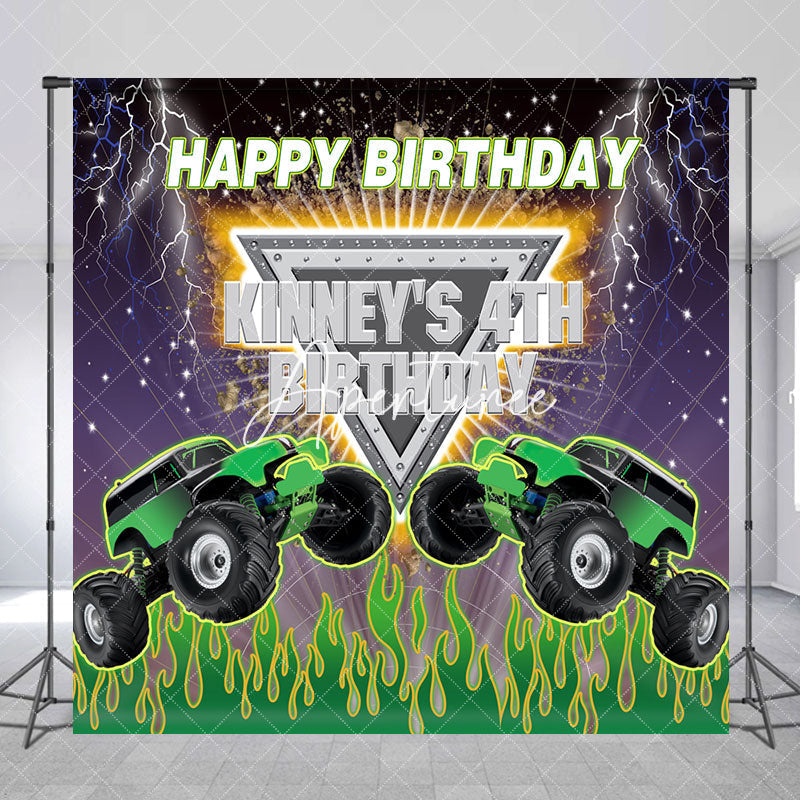 Aperturee - Custom Monster Truck Racing 4th Birthday Backdrop