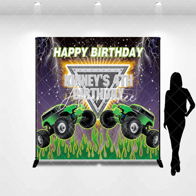 Aperturee - Custom Monster Truck Racing 4th Birthday Backdrop