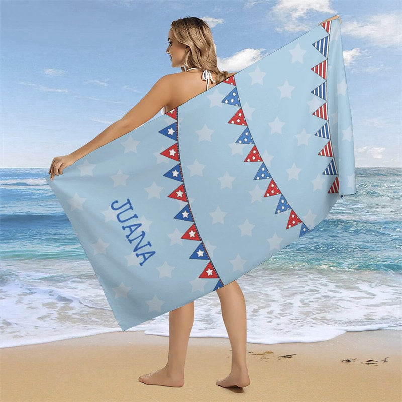 Aperturee - Custom Name American Flag Blue Beach Towel