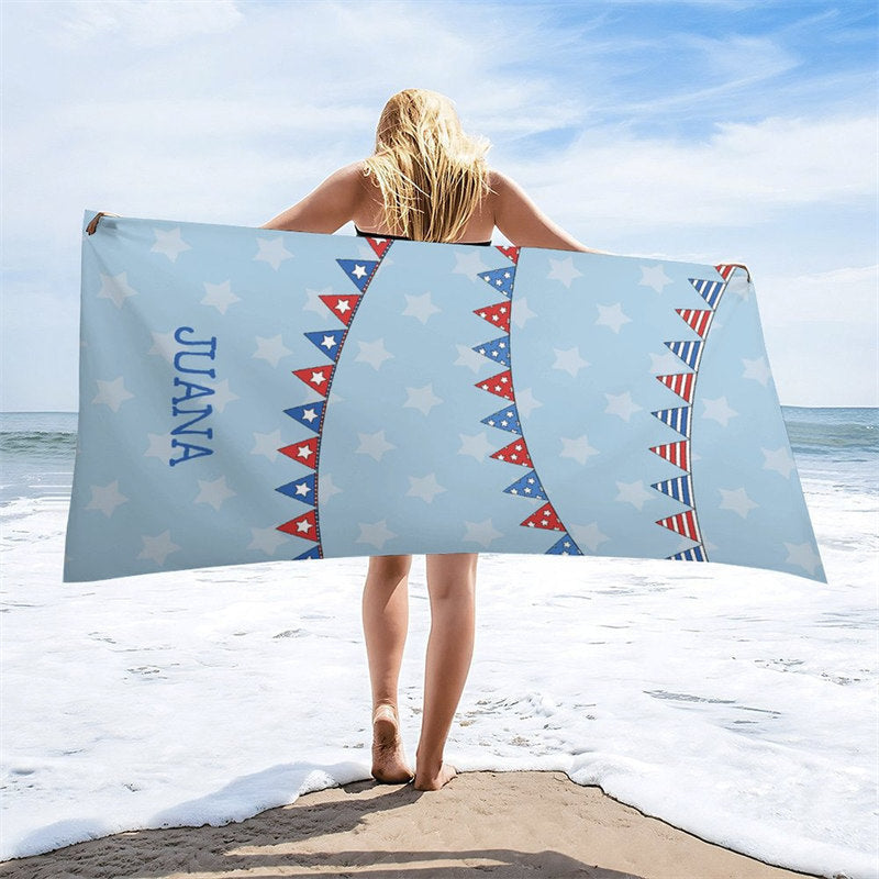 Aperturee - Custom Name American Flag Blue Beach Towel