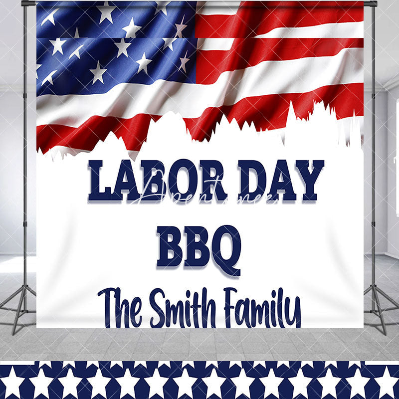 Aperturee - Custom Name American Flag Labor Day Bbq Backdrop