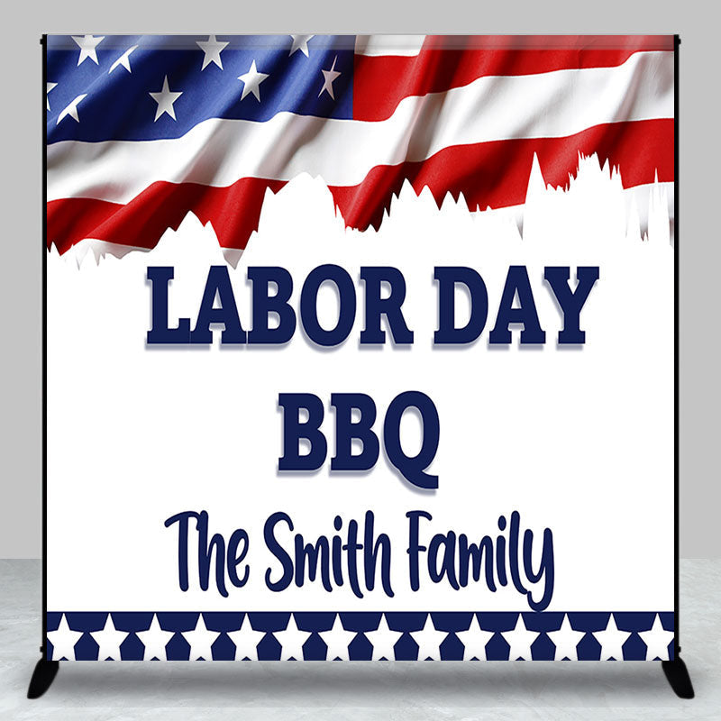 Aperturee - Custom Name American Flag Labor Day Bbq Backdrop