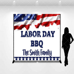 Aperturee - Custom Name American Flag Labor Day Bbq Backdrop