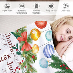 Aperturee - Custom Name Bauble Wreath Family Christmas Blanket