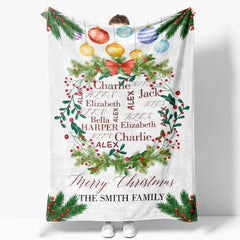 Aperturee - Custom Name Bauble Wreath Family Christmas Blanket