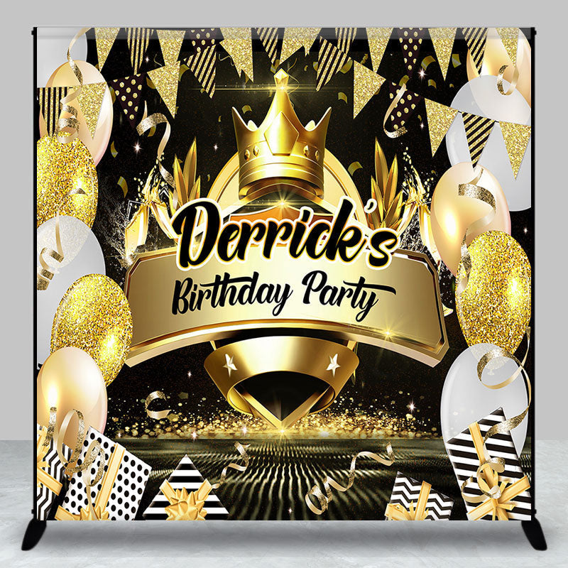 Aperturee - Custom Name Black Gold Balloons Birthday Backdrop