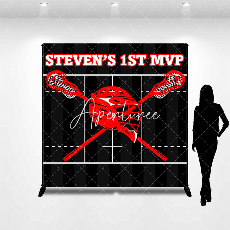 Aperturee - Custom Name Black Red Lacrosse 1st Birthday Backdrop