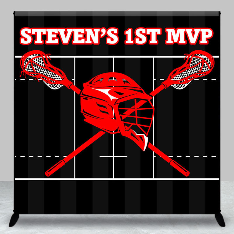 Aperturee - Custom Name Black Red Lacrosse 1st Birthday Backdrop