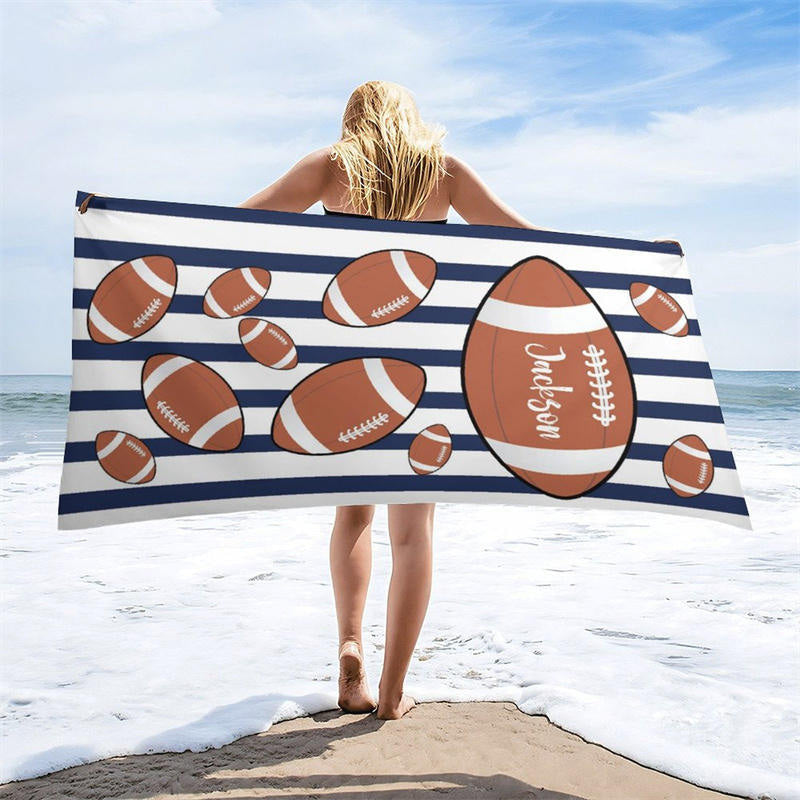 Aperturee - Custom Name Black White Stripe Rugby Men Beach Towel