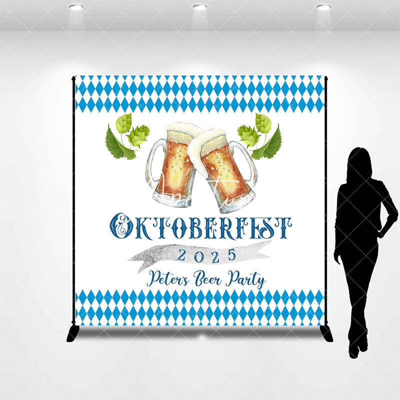 Aperturee - Custom Name Blue Oktoberfest Beer Party Backdrop