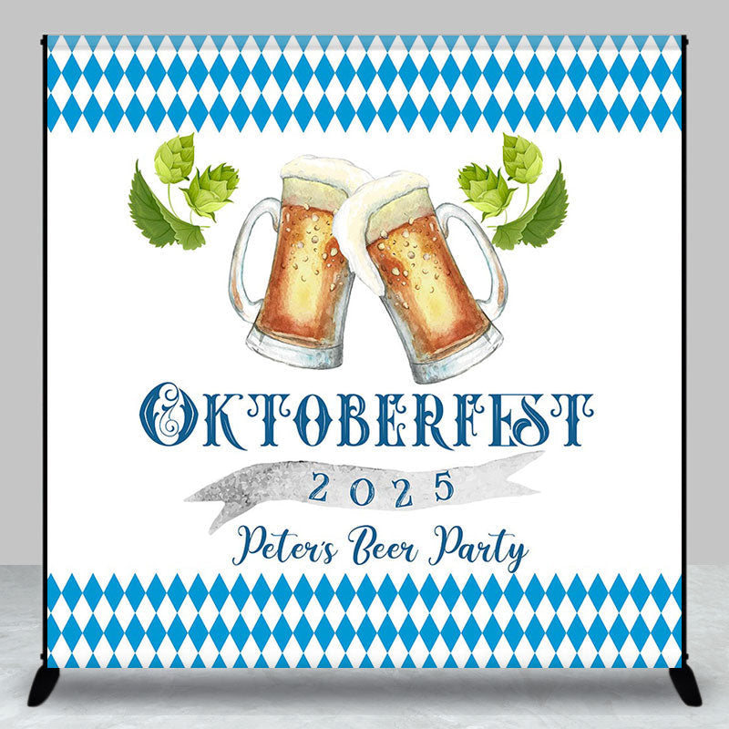 Aperturee - Custom Name Blue Oktoberfest Beer Party Backdrop