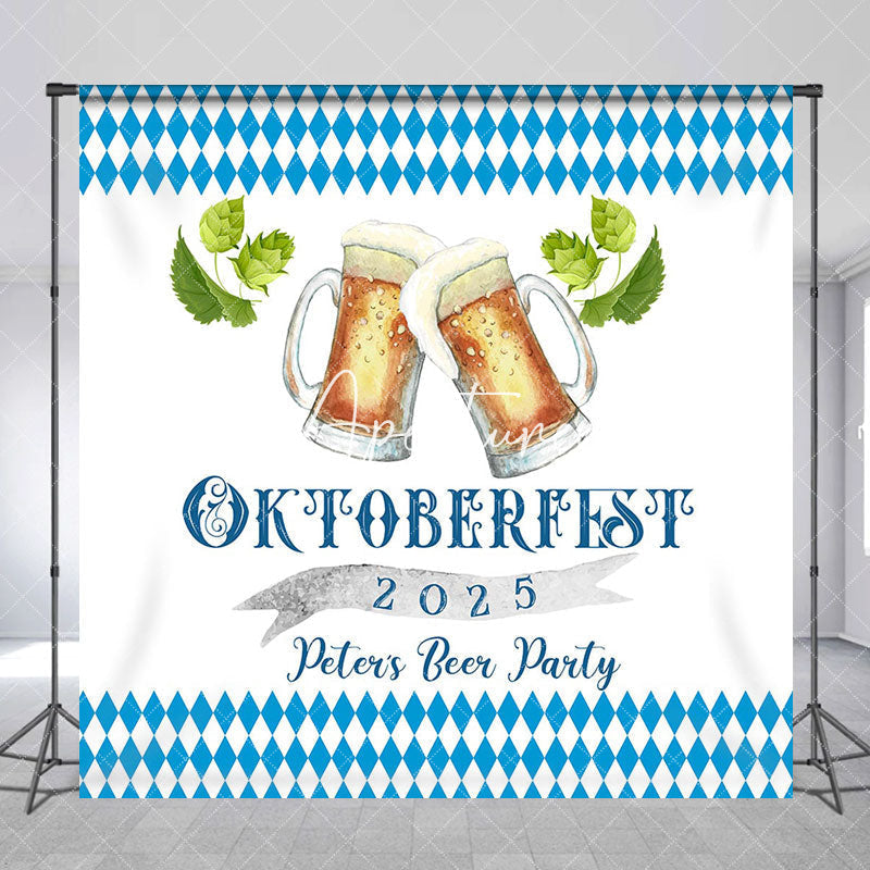 Aperturee - Custom Name Blue Oktoberfest Beer Party Backdrop