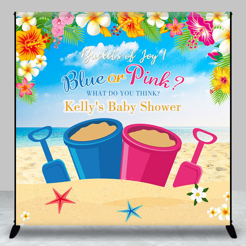 Aperturee - Custom Name Blue Or Pink Sand Baby Shower Backdrop