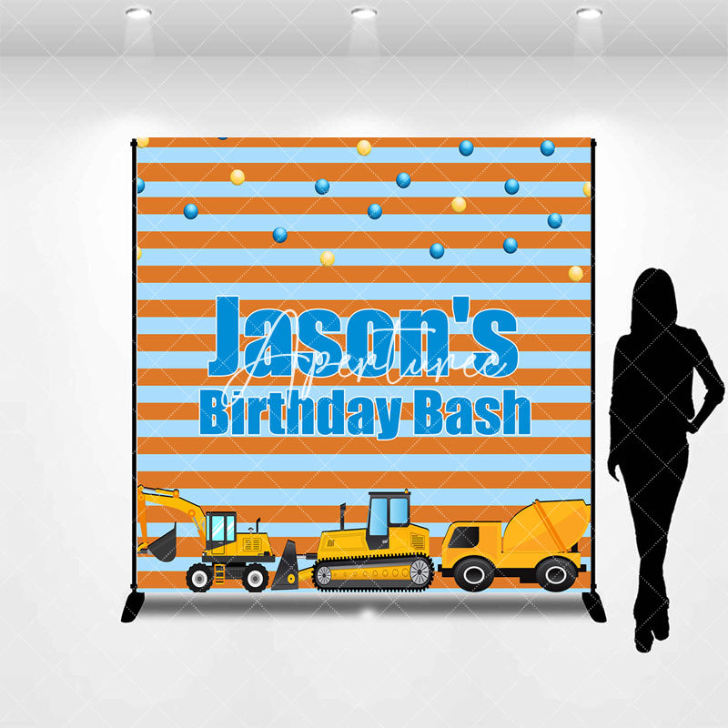 Aperturee - Custom Name Blue Orange Stripe Car Birthday Backdrop