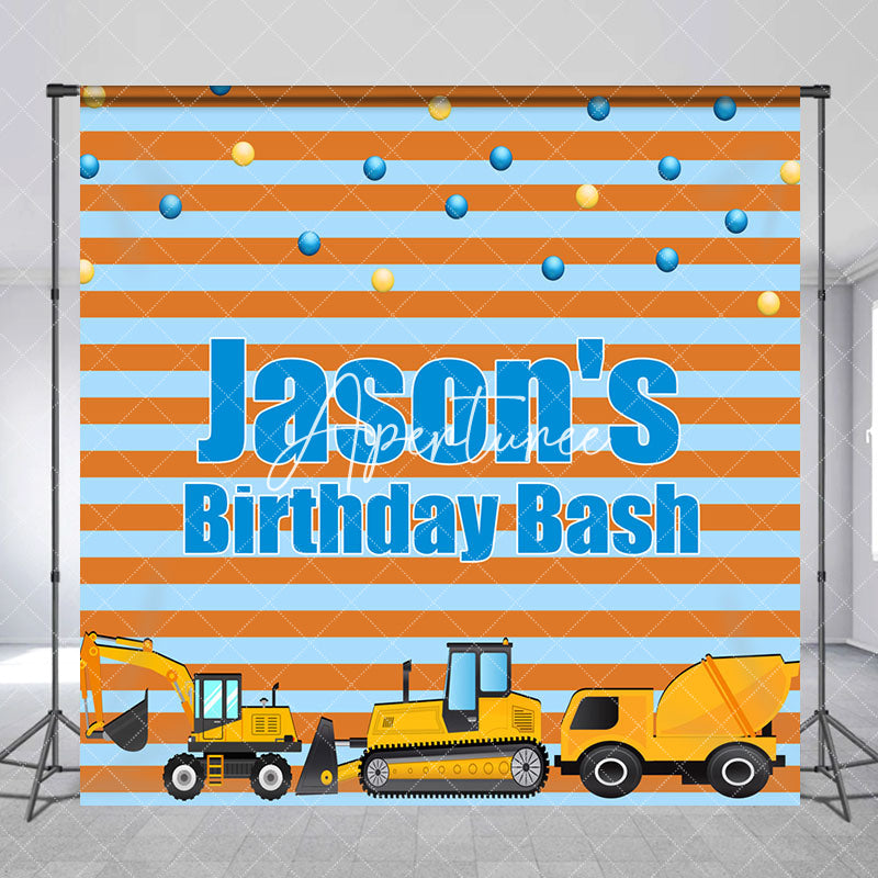 Aperturee - Custom Name Blue Orange Stripe Car Birthday Backdrop