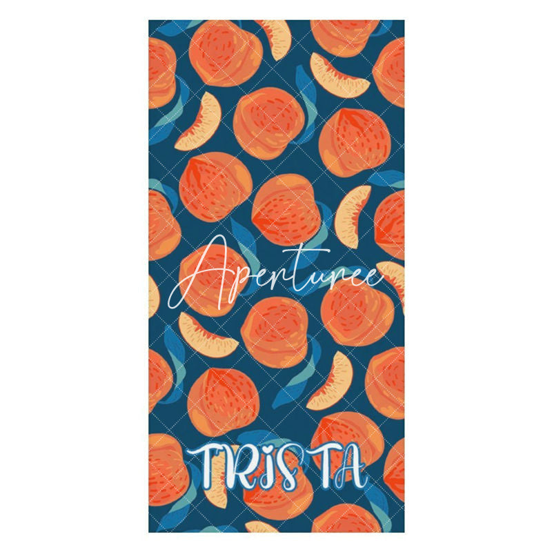 Aperturee - Custom Name Blue Peach Fruit Beach Towel For Girls