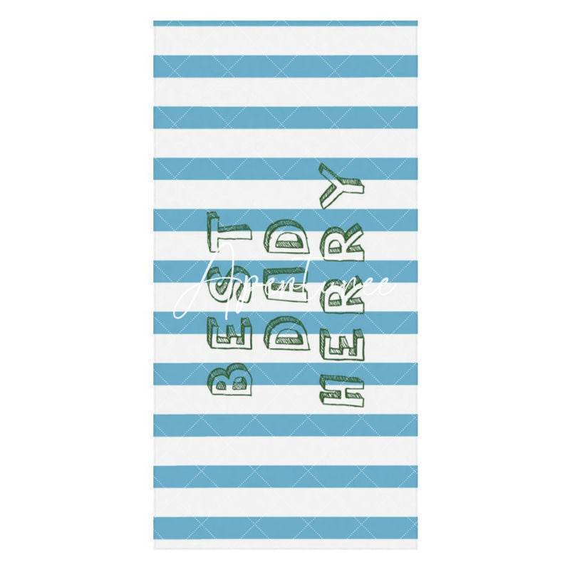 Aperturee - Custom Name Blue White Stripe Beach Towel For Men