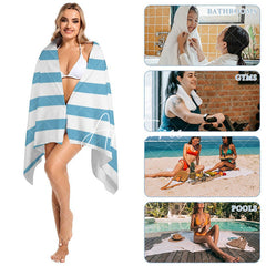 Aperturee - Custom Name Blue White Stripe Beach Towel For Men