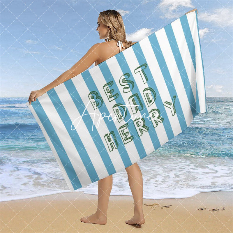 Aperturee - Custom Name Blue White Stripe Beach Towel For Men