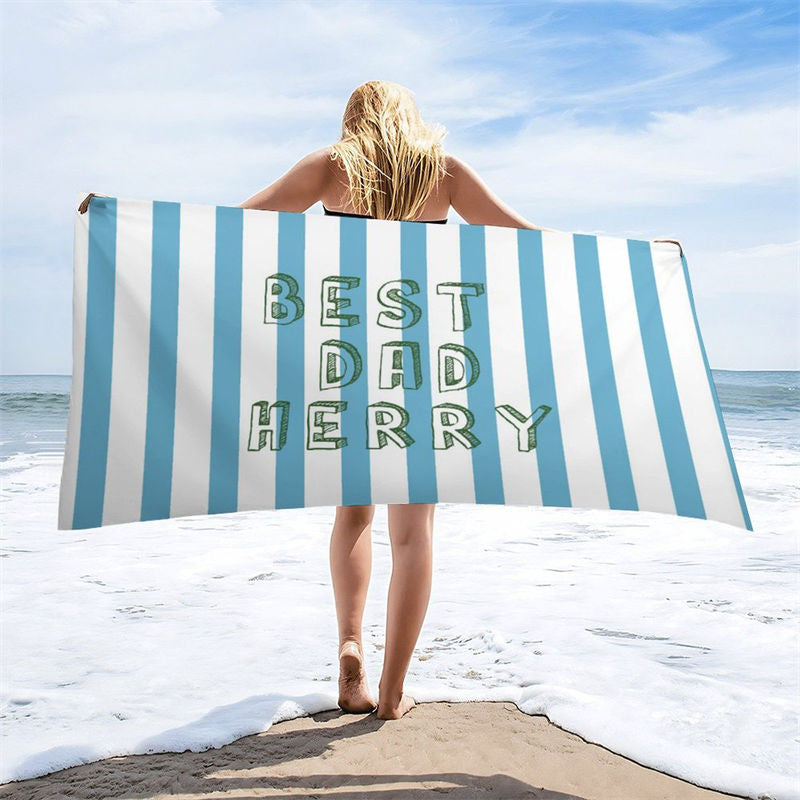 Aperturee - Custom Name Blue White Stripe Beach Towel For Men