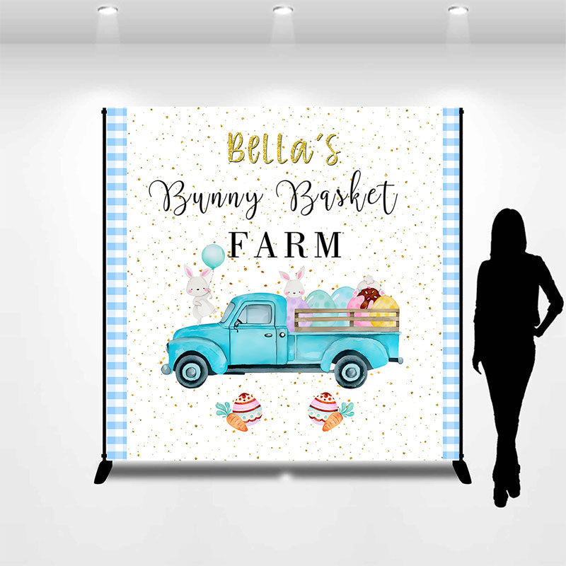 Aperturee - Custom Name Bunny Basket Farm Truck Easter Backdrop