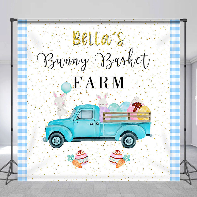 Aperturee - Custom Name Bunny Basket Farm Truck Easter Backdrop