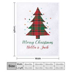 Aperturee - Custom Name Checkered Christmas Tree White Blanket