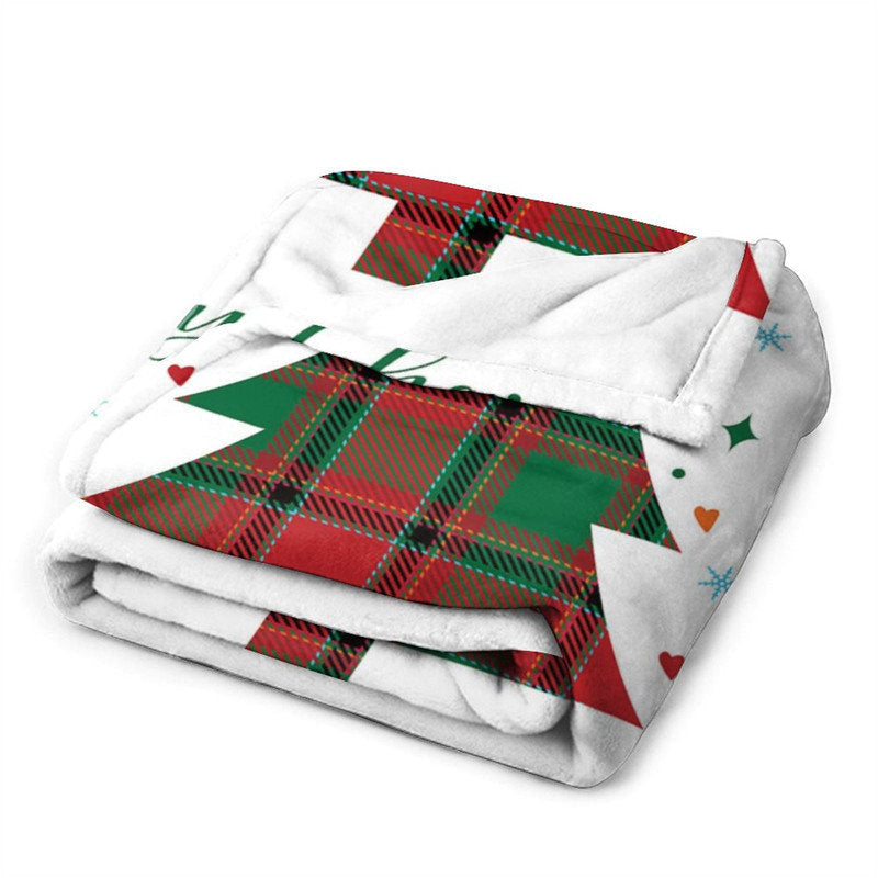 Aperturee - Custom Name Checkered Christmas Tree White Blanket