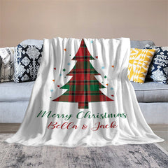 Aperturee - Custom Name Checkered Christmas Tree White Blanket