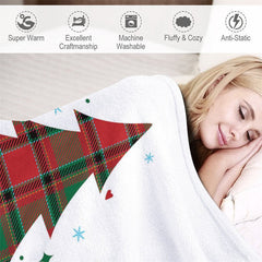 Aperturee - Custom Name Checkered Christmas Tree White Blanket