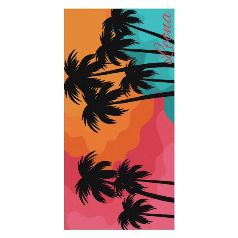 Aperturee - Custom Name Coconut Tree Summer Sunset Beach Towel