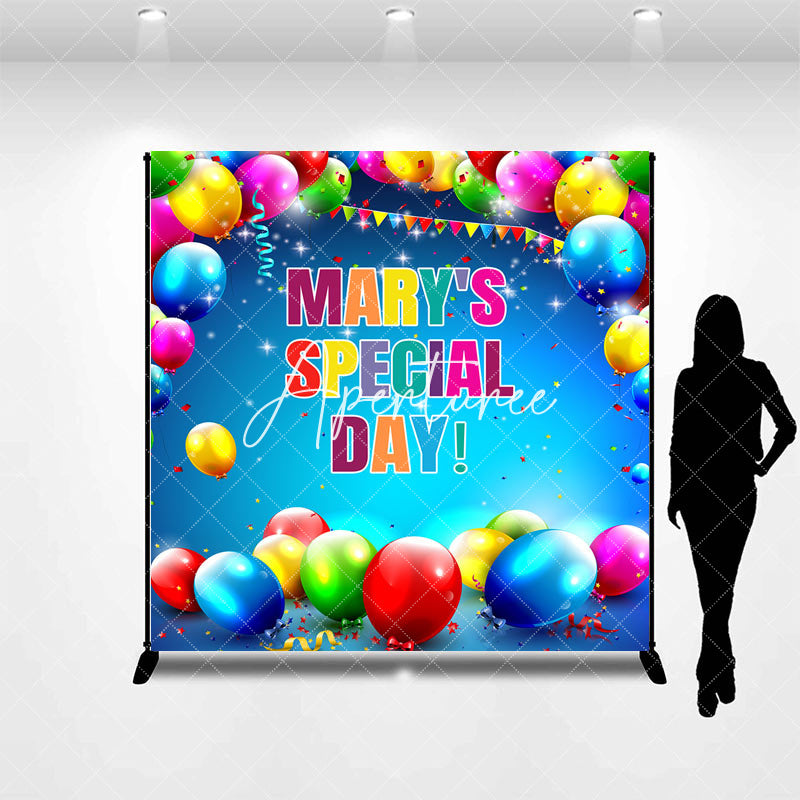 Aperturee - Custom Name Colorful Balloons Special Day Backdrop