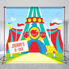 Aperturee - Custom Name Colorful Circus Tent Birthday Backdrop