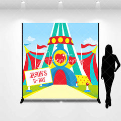 Aperturee - Custom Name Colorful Circus Tent Birthday Backdrop